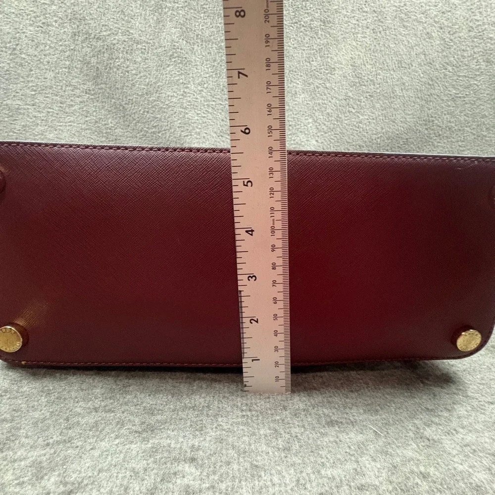 Michael Kors Burgundy Saffiano Dome Satchel Crossbody Shoulder Bag Minimalist - Picture 15 of 16